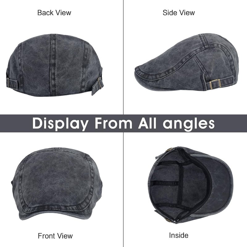 Qlauca Store 3Pcs Men's Newsboy Caps Washing Cotton Cooling Lightweight Scally Cap for Men Adjustable Flat Cap - Image 4